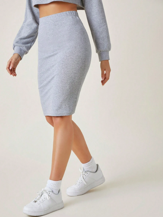 BASICS High Waist Solid Pencil Skirt