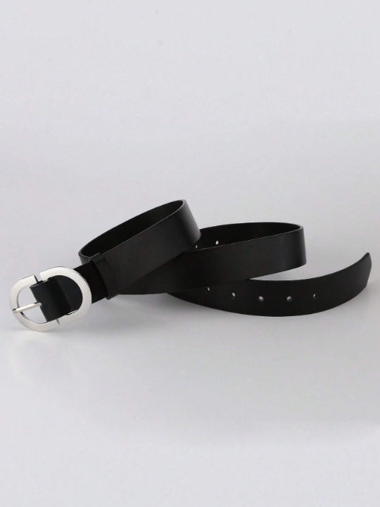 1pc Women's Plus Size Black Double D Letter Buckle Pu Fashion Belt, Girlfriend Gift