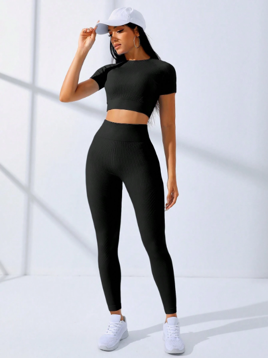 Two Piece Outfits Seamless Raglan Sleeve Sports Set