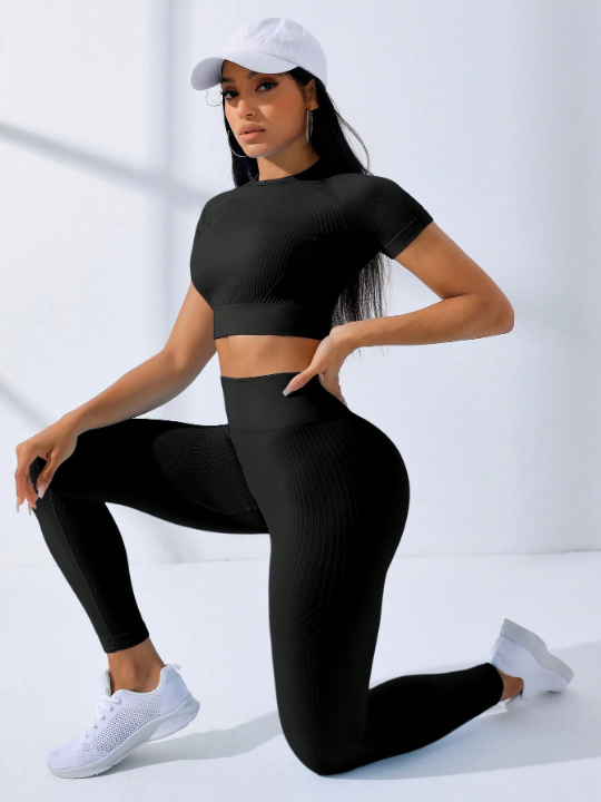 Two Piece Outfits Seamless Raglan Sleeve Sports Set