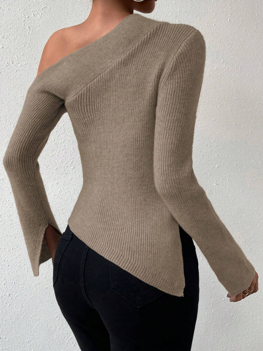 Priv Asymmetrical Neck Split Sleeve Sweater