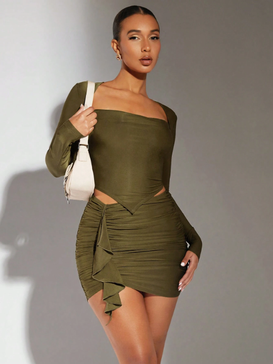 BAE Ruched Draped Front Bodycon Skirt