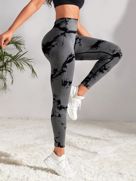 Yoga Trendy Tie Dye Wideband Waist Sports Leggings