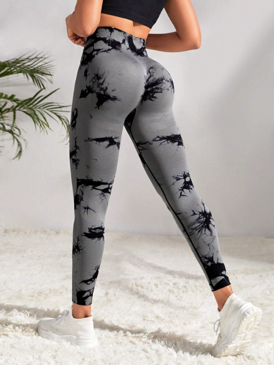 Yoga Trendy Tie Dye Wideband Waist Sports Leggings