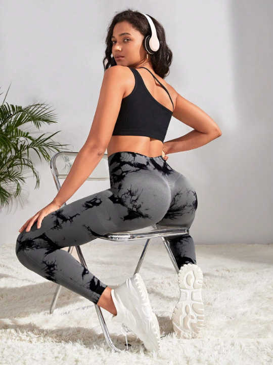 Yoga Trendy Tie Dye Wideband Waist Sports Leggings