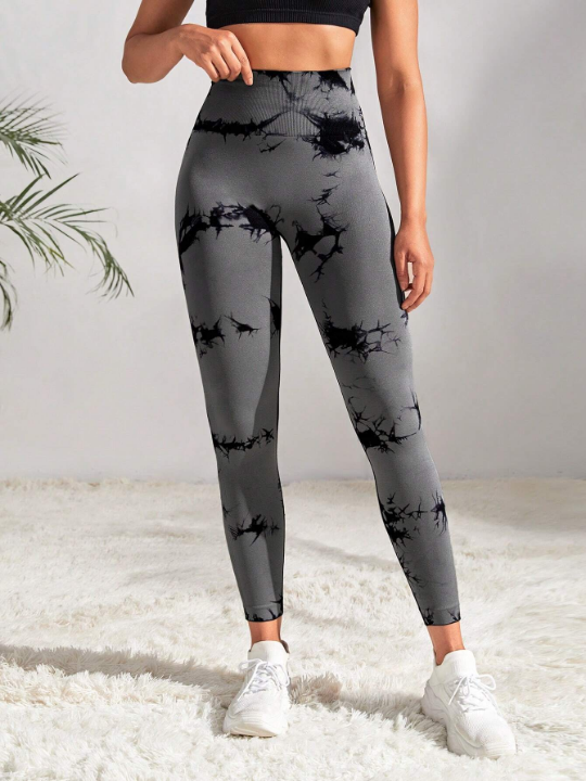 Yoga Trendy Tie Dye Wideband Waist Sports Leggings