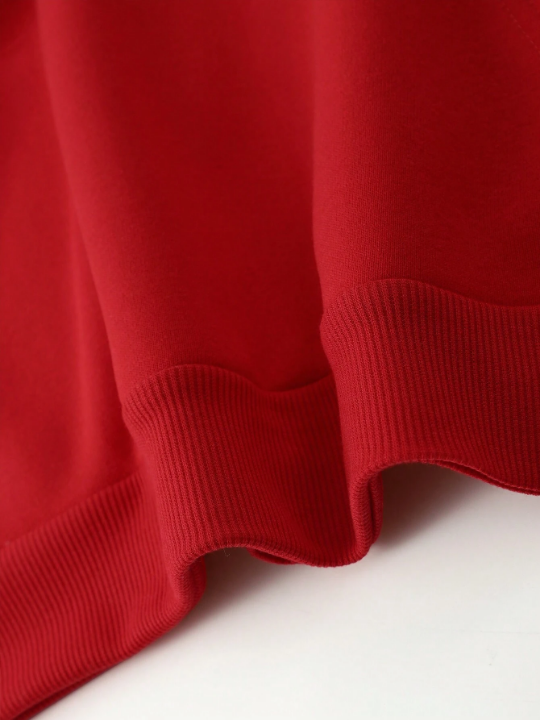 Men Bear Print Kangaroo Pocket Drawstring Thermal Hoodie