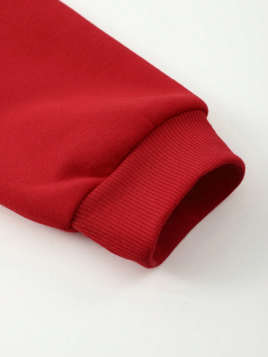 Men Bear Print Kangaroo Pocket Drawstring Thermal Hoodie