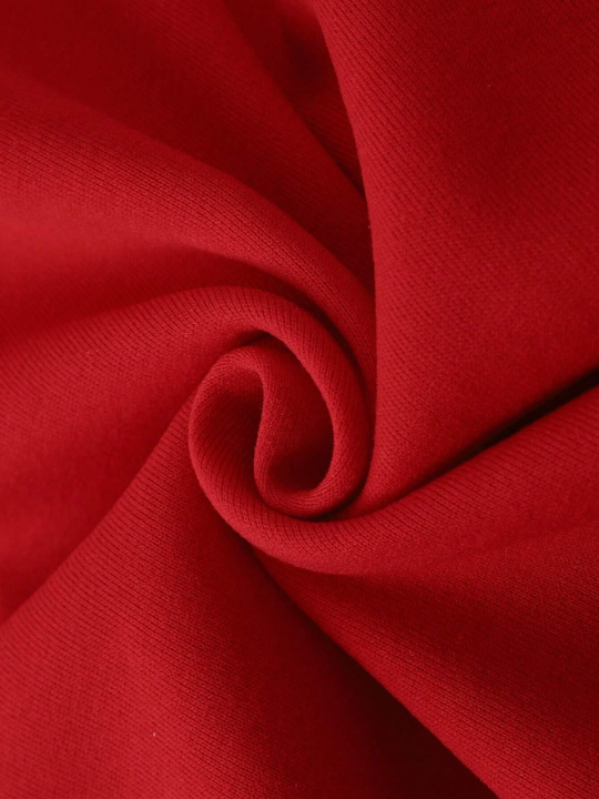 Men Bear Print Kangaroo Pocket Drawstring Thermal Hoodie