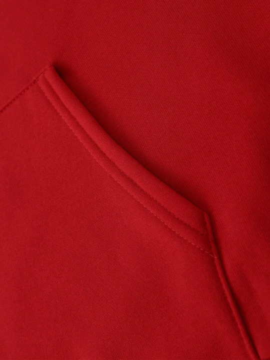 Men Bear Print Kangaroo Pocket Drawstring Thermal Hoodie