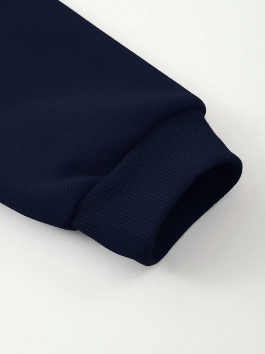 Men Bear Print Kangaroo Pocket Drawstring Thermal Hoodie