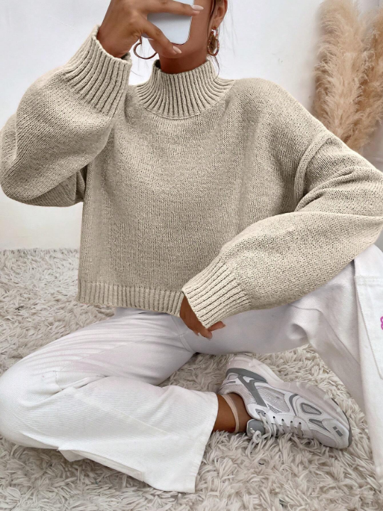 Drop Shoulder Solid Sweater