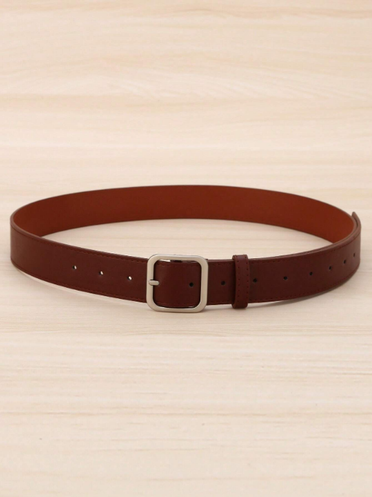 1pc Men's Coffee Colored Square Buckle Pu Fashion Belt