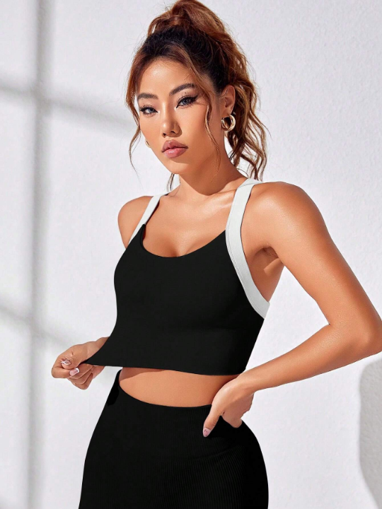 Colorblock Criss Cross Back Sports Tank Top