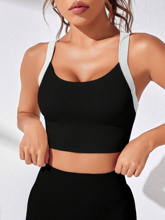 Colorblock Criss Cross Back Sports Tank Top