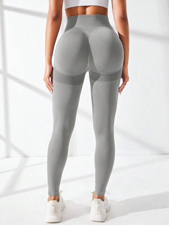 Yoga Basic Yoga Tights Seamless Scrunch Butt Tummy Control Compression Leggings With Wide Waistband