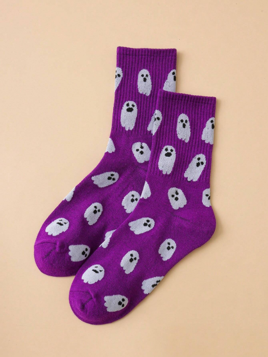 1 Pair Women's Funny Ghost Mid-calf Socks