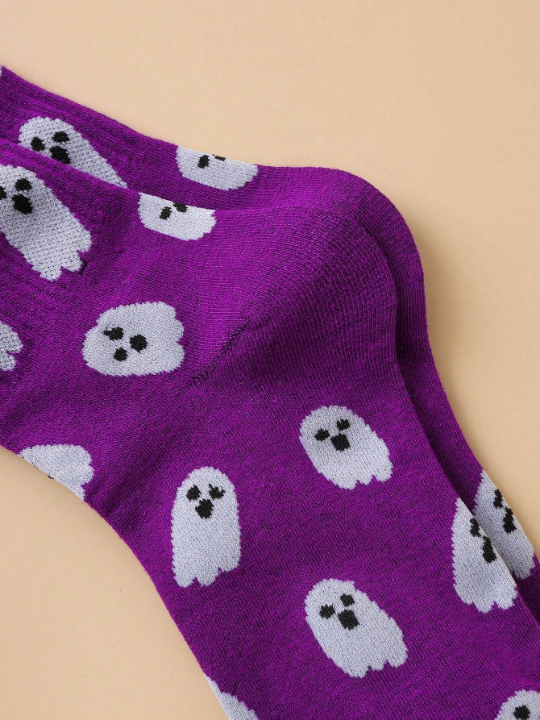 1 Pair Women's Funny Ghost Mid-calf Socks