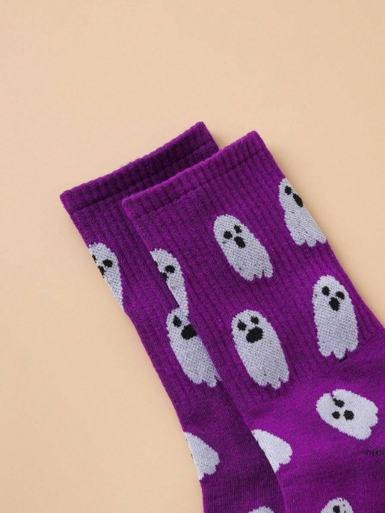 1 Pair Women's Funny Ghost Mid-calf Socks