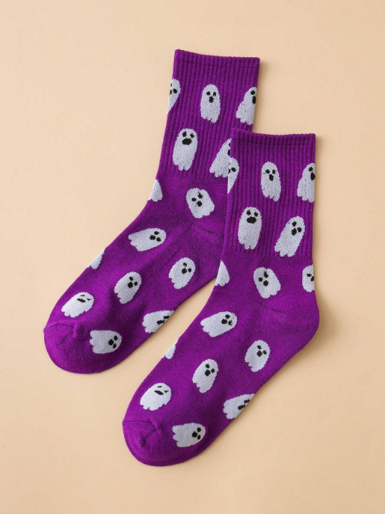 1 Pair Women's Funny Ghost Mid-calf Socks