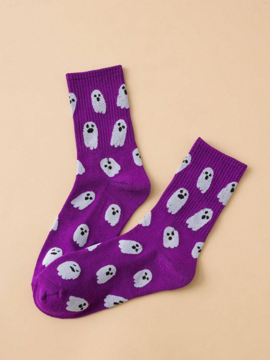 1 Pair Women's Funny Ghost Mid-calf Socks