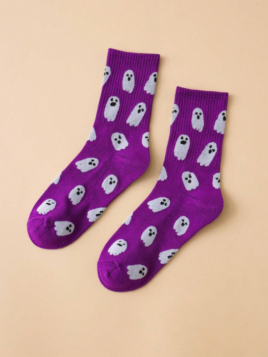 1 Pair Women's Funny Ghost Mid-calf Socks