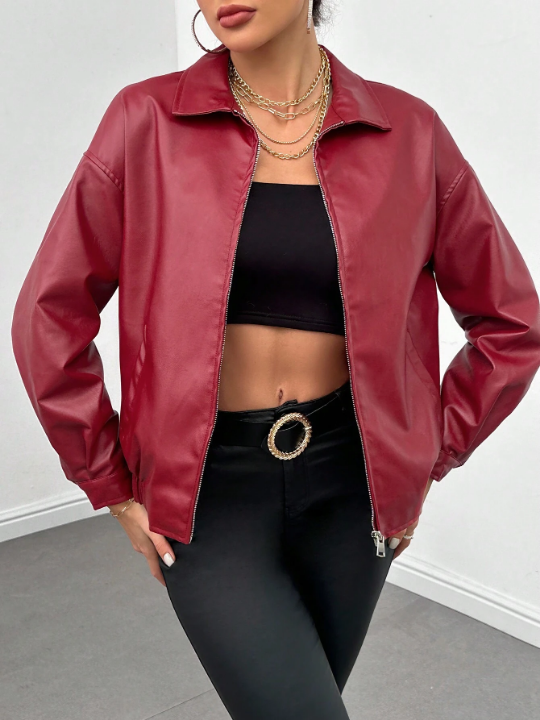 EZwear Zip Up PU Leather Jacket