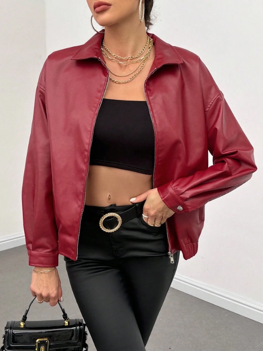 EZwear Zip Up PU Leather Jacket