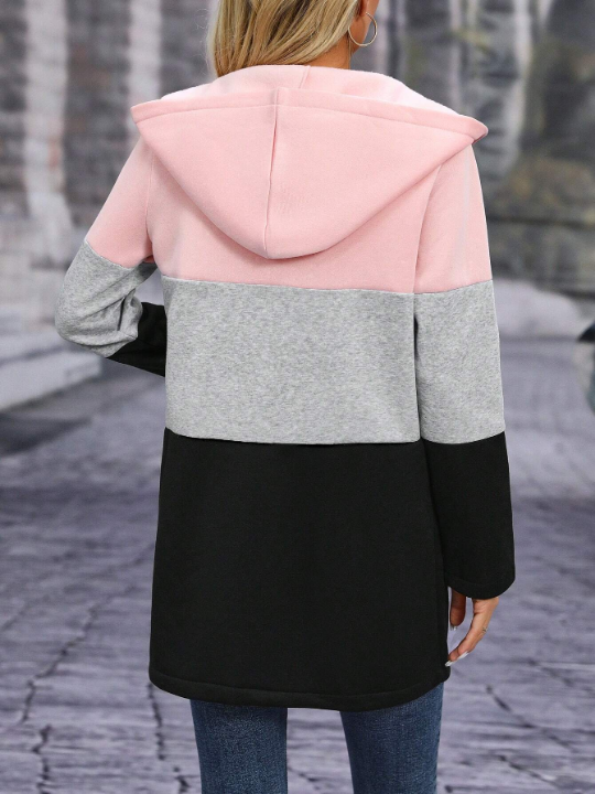 LUNE Color Block Zip Up Hooded Coat