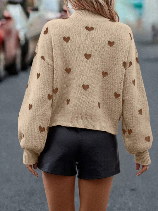 LUNE Heart Pattern Drop Shoulder Sweater