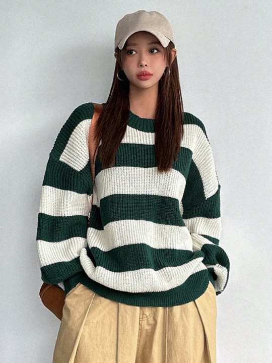 DAZY Striped Pattern Drop Shoulder Sweater