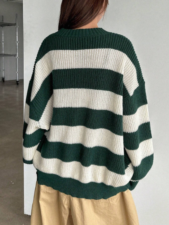 DAZY Striped Pattern Drop Shoulder Sweater