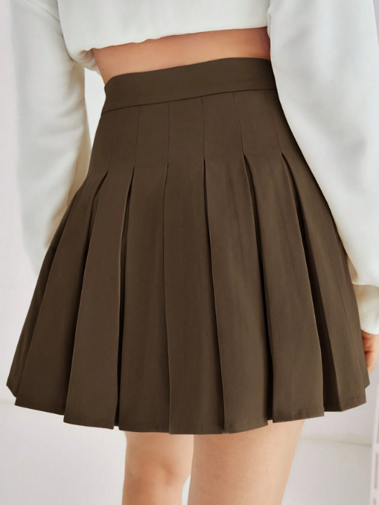 EZwear Zip Side Pleated Skirt