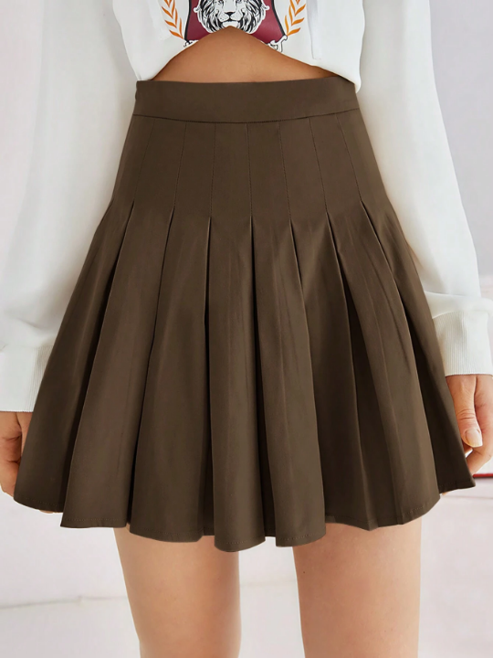 EZwear Zip Side Pleated Skirt