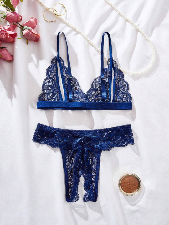 Floral Lace Scallop Trim Lingerie Set
