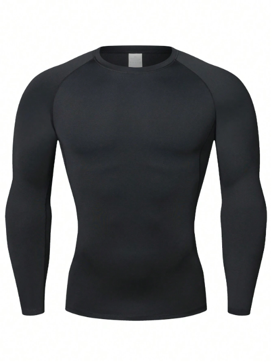 Men's High Elastic Tight Sportswear, Long Sleeve Compression Running Shirt, Quick Drying Fitness Clothes Gym Clothes Men Basic T-Shirt