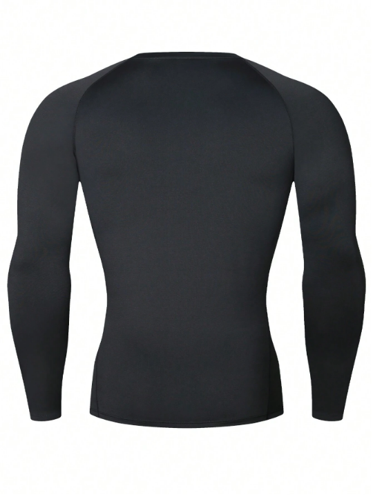 Men's High Elastic Tight Sportswear, Long Sleeve Compression Running Shirt, Quick Drying Fitness Clothes Gym Clothes Men Basic T-Shirt