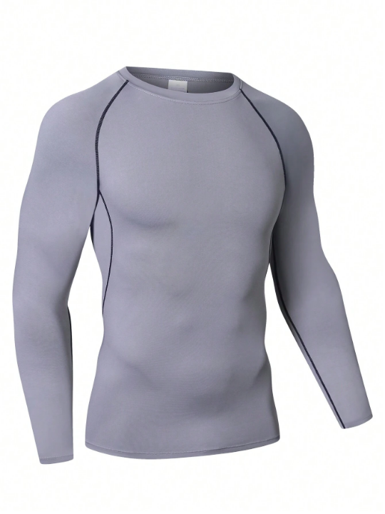 Men's High Elastic Slim Fit Sports Long Sleeve T-Shirt For Running And Training, Quick Dry Gym Clothes Men Basic T-Shirt