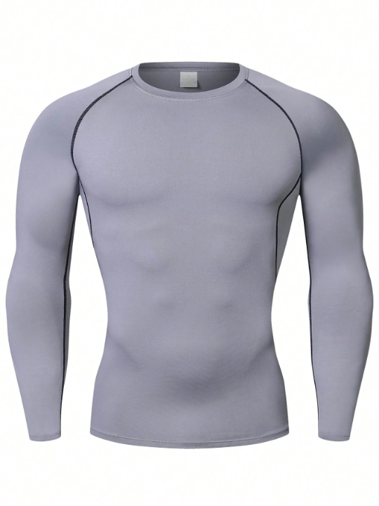 Men's High Elastic Slim Fit Sports Long Sleeve T-Shirt For Running And Training, Quick Dry Gym Clothes Men Basic T-Shirt