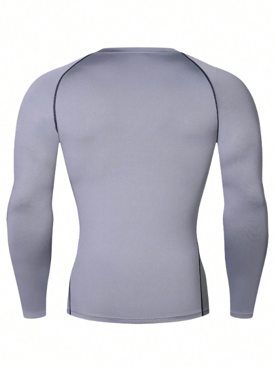 Men's High Elastic Slim Fit Sports Long Sleeve T-Shirt For Running And Training, Quick Dry Gym Clothes Men Basic T-Shirt