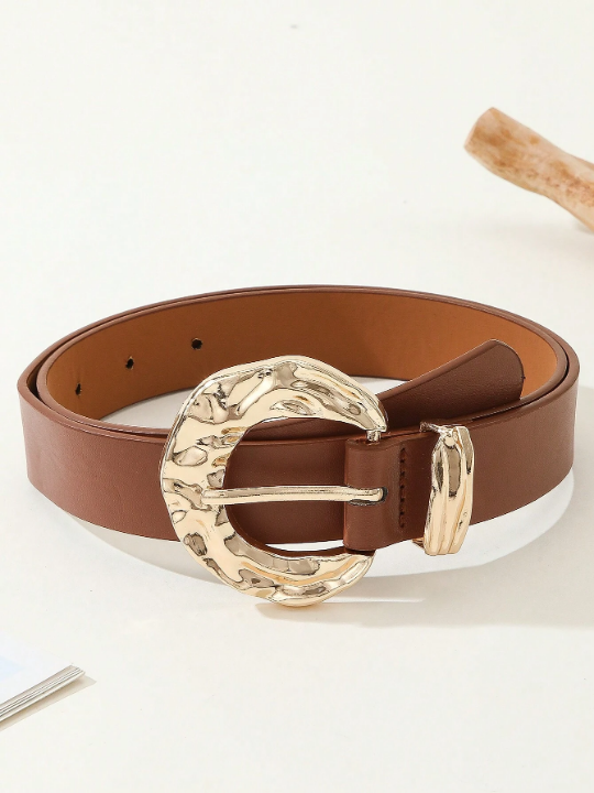 1pc Gold Buckle Belt, Fashionable & Versatile For Jeans, Suits, Skirts, Elegant Daily Belt For Women