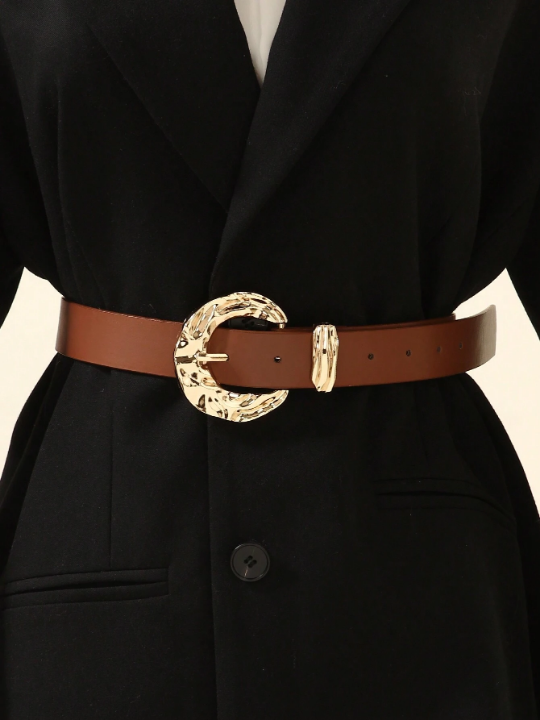 1pc Gold Buckle Belt, Fashionable & Versatile For Jeans, Suits, Skirts, Elegant Daily Belt For Women