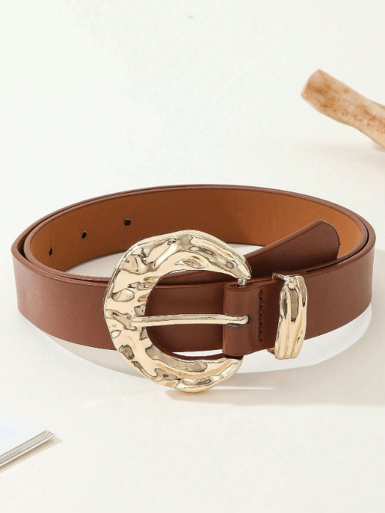 1pc Gold Buckle Belt, Fashionable & Versatile For Jeans, Suits, Skirts, Elegant Daily Belt For Women