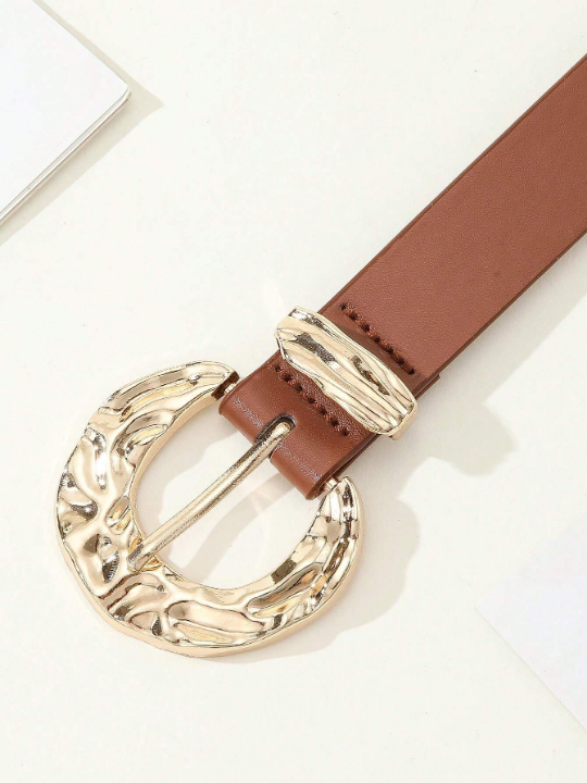 1pc Gold Buckle Belt, Fashionable & Versatile For Jeans, Suits, Skirts, Elegant Daily Belt For Women