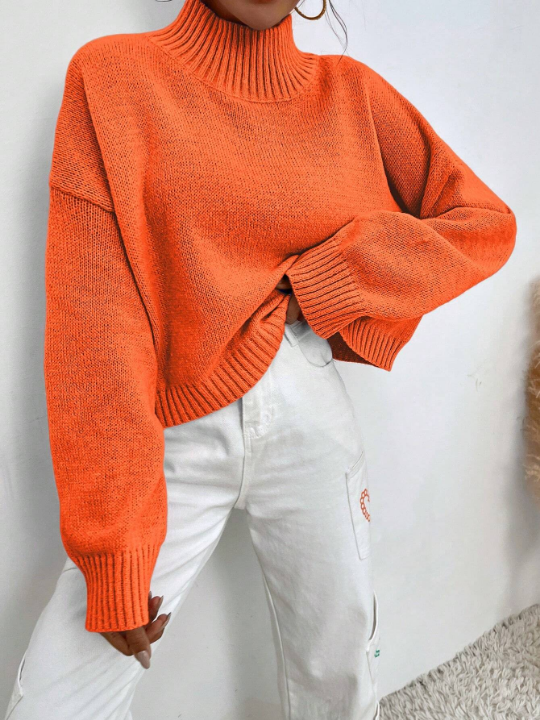 Mock Neck Drop Shoulder Sweater