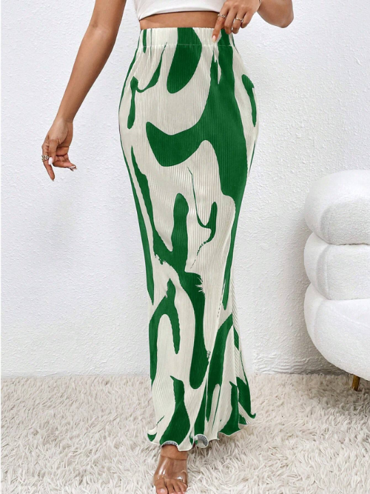 Priv Graphic Print Mermaid Hem Skirt