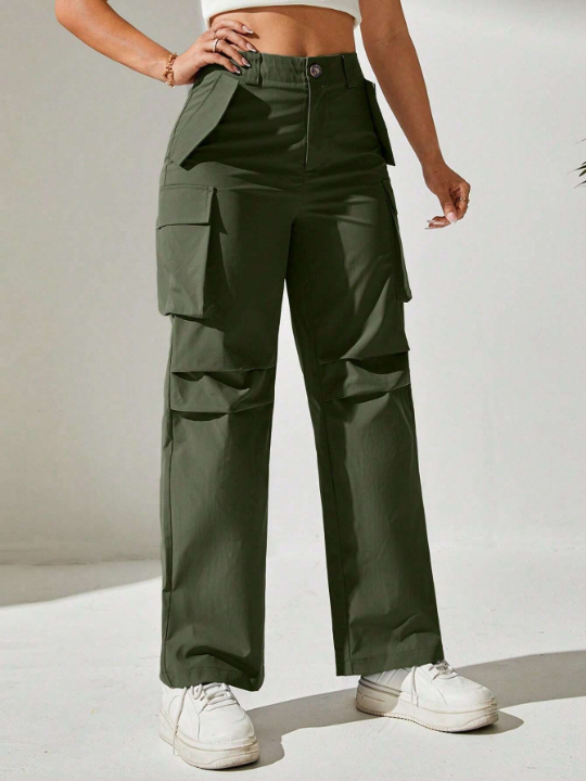 PETITE Solid Flap Pocket Cargo Pants