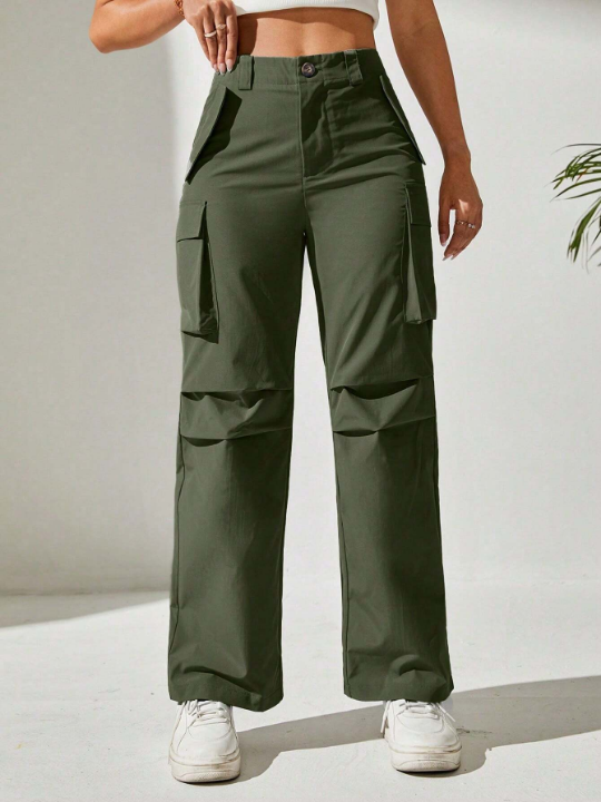 PETITE Solid Flap Pocket Cargo Pants