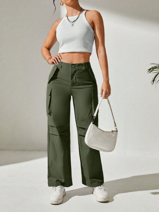 PETITE Solid Flap Pocket Cargo Pants