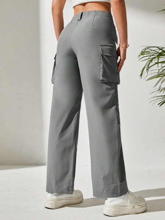 PETITE Solid Flap Pocket Cargo Dress Pants